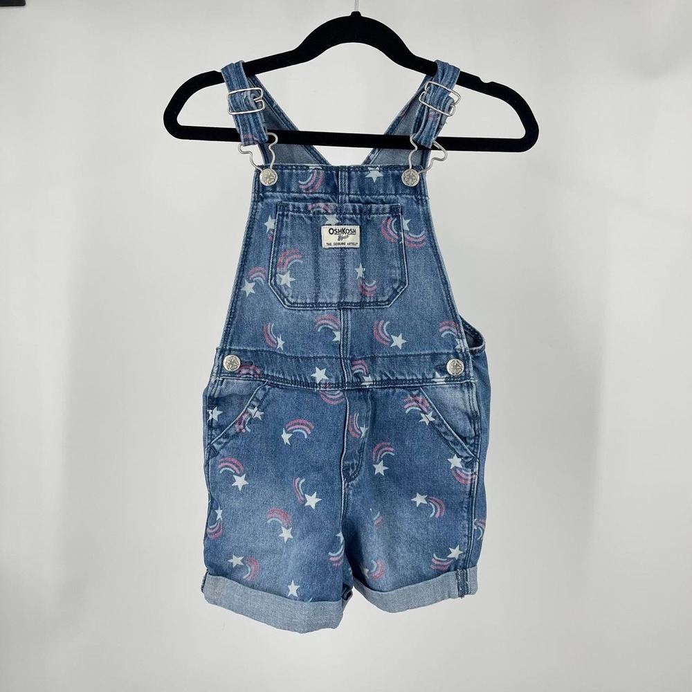 Oshkosh B'Gosh Girl's Retro Denim Overalls Shortalls Rainbow 4T Whimsy Casual
